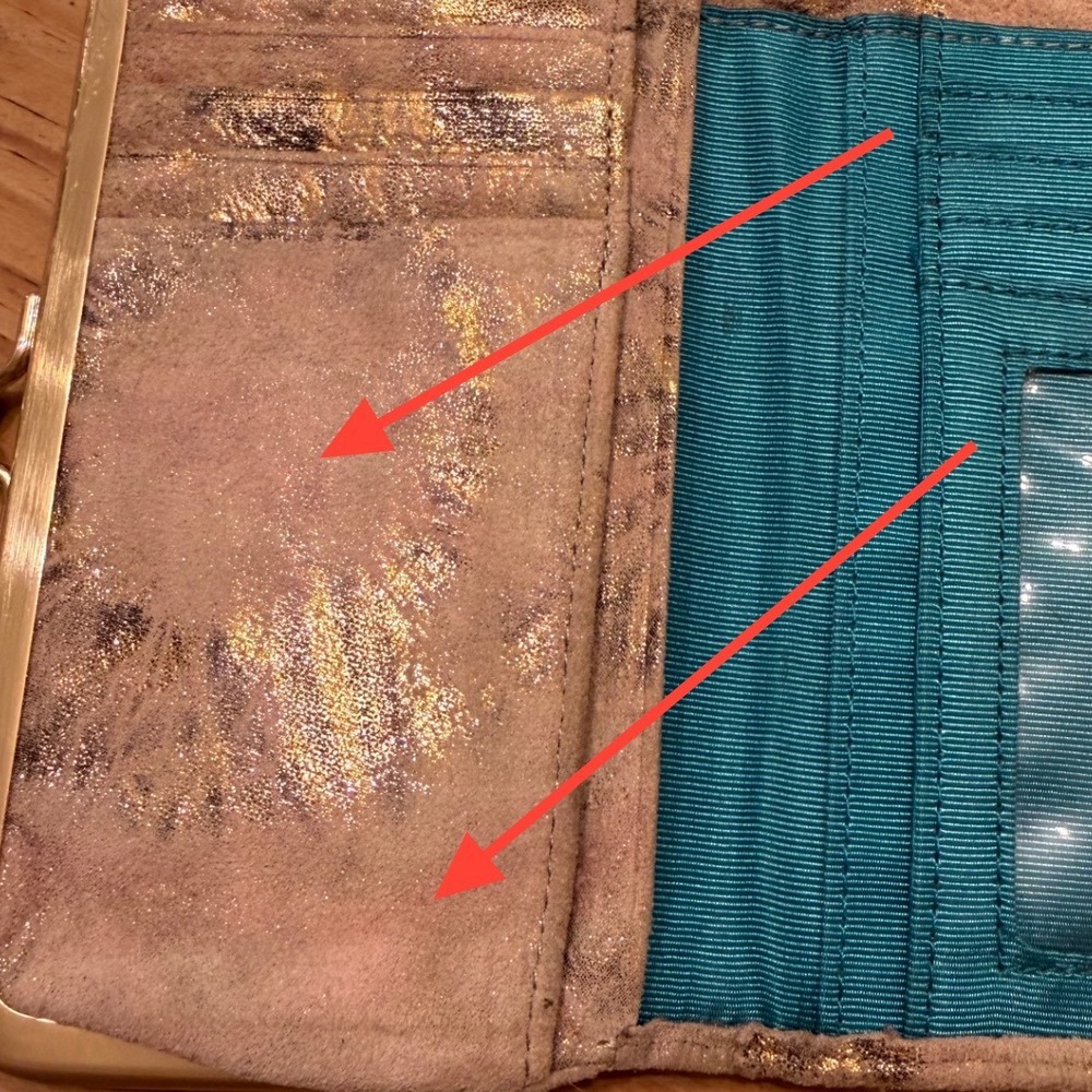 Hobo Lauren Distressed Metallic Gold Suede Kisslock Wallet Taupe - Picture 5 of 5